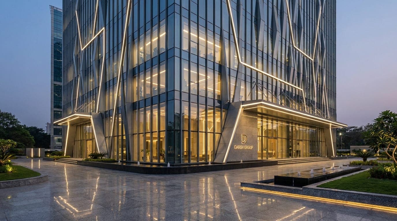 Darsh Group commercial tower at dusk